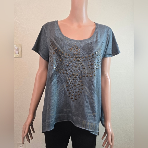 HARLEY DAVIDSON Multi-Stud V Neck Short Sleeve Sharkbite Hem Green Tee Sz Large - Picture 4 of 8